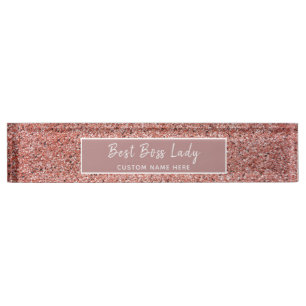 Gepersonaliseerde Boss Lady Roos Gouden Glitter Sp Naambordje