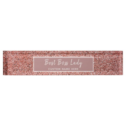 Gepersonaliseerde Boss Lady Roos Gouden Glitter Sp Naambordje (Voorkant)