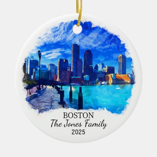 Gepersonaliseerde Boston Ornament, Massachusetts Keramisch Ornament (Voorkant)