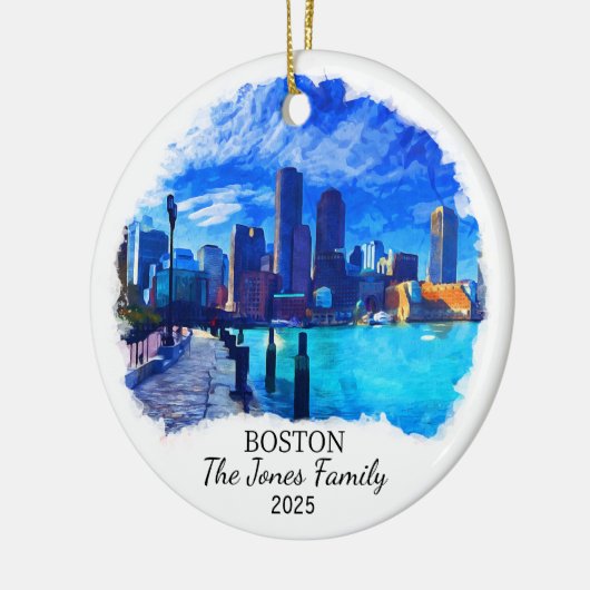 Gepersonaliseerde Boston Ornament, Massachusetts Keramisch Ornament (Links)