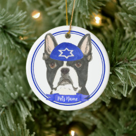 Gepersonaliseerde Boston Terrier Chanoeka Yarmulke Keramisch Ornament