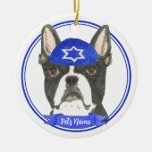 Gepersonaliseerde Boston Terrier Chanoeka Yarmulke Keramisch Ornament (Voorkant)