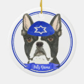 Gepersonaliseerde Boston Terrier Chanoeka Yarmulke Keramisch Ornament (Achterkant)