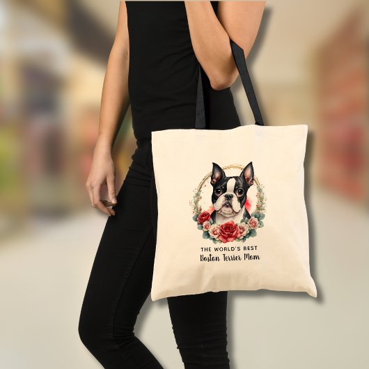 Gepersonaliseerde Boston Terrier Dog Mom Bloemenkr Tote Bag
