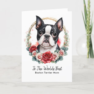 Gepersonaliseerde Boston Terrier Dog Mom Moederdag Feestdagen Kaart