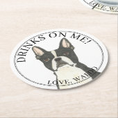 Gepersonaliseerde Boston Terrier Hond bruiloft Ronde Kartonnen Onderzetter (Gebogen)