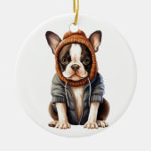 Gepersonaliseerde Boston Terrier Hondenkunst Keramisch Ornament (Voorkant)