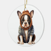 Gepersonaliseerde Boston Terrier Hondenkunst Keramisch Ornament (Links)