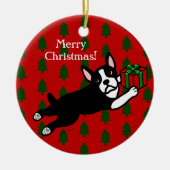 Gepersonaliseerde Boston Terrier Kerstmis Keramisch Ornament (Voorkant)