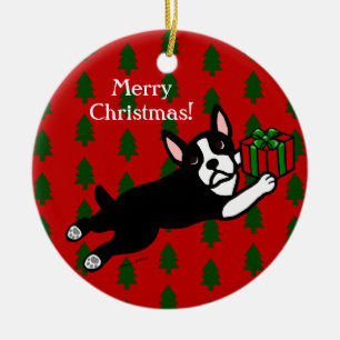 Gepersonaliseerde Boston Terrier Kerstmis Keramisch Ornament