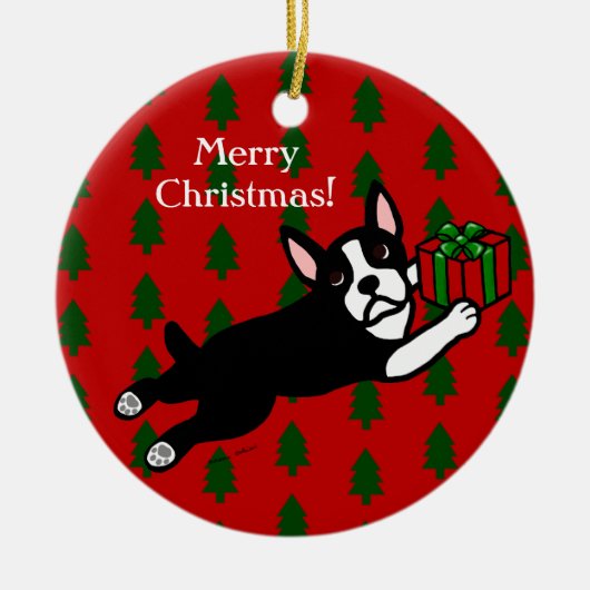 Gepersonaliseerde Boston Terrier Kerstmis Keramisch Ornament (Voorkant)