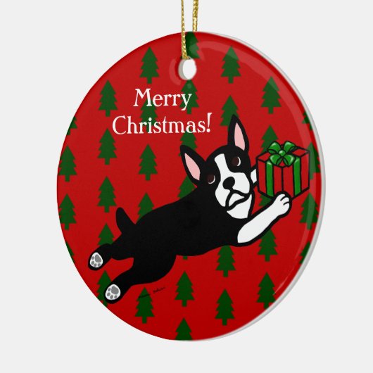 Gepersonaliseerde Boston Terrier Kerstmis Keramisch Ornament (Links)