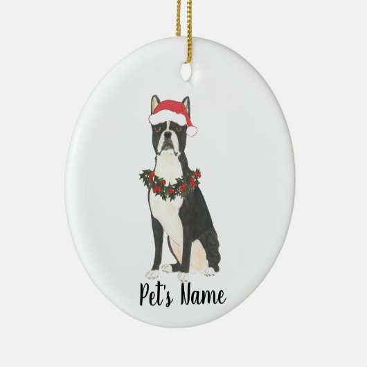 Gepersonaliseerde Boston Terrier Kerstmis Keramisch Ornament (Rechts)