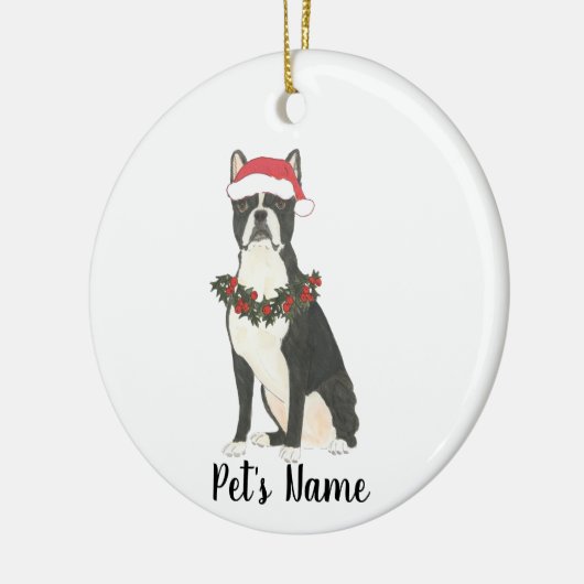 Gepersonaliseerde Boston Terrier Kerstmis Keramisch Ornament (Links)