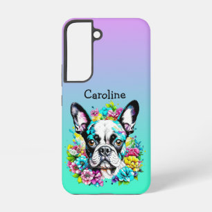 Gepersonaliseerde Boston Terrier omringd door Bloe Samsung Galaxy Hoesje
