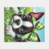 Gepersonaliseerde Boston Terrier-puppy met groene  Fleece Deken (Voorkant (Horizontaal))