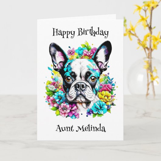 Gepersonaliseerde Boston Terrier Verjaardag Kaart (Gele Bloem)