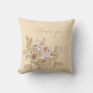 Gepersonaliseerde Botanische Beige I Love You Kuss Kussen