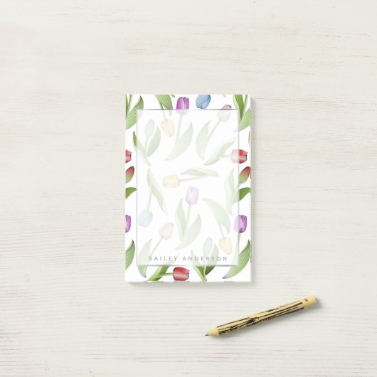 Gepersonaliseerde Botanische Bloem Kleurrijke Tulp Post-it® Notes (Op bureau)
