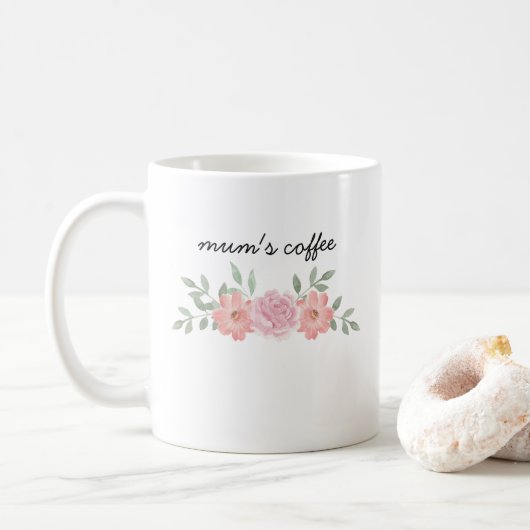 Gepersonaliseerde Botanische Bloemen Mok voor Mama (Met donut)