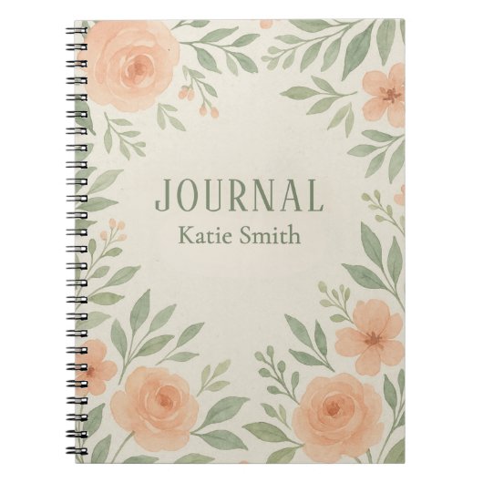 Gepersonaliseerde Botanische Bloemen Waterverf Notitieboek (Voorkant)