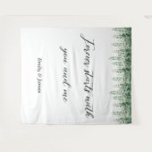 Gepersonaliseerde botanische groen bruiloft achter wandkleed (Voorkant (horizontaal))