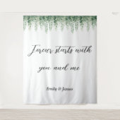 Gepersonaliseerde botanische groen bruiloft achter wandkleed (Voorkant)