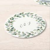 Gepersonaliseerde botanische groen bruiloft ronde kartonnen onderzetter (Gebogen)