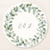 Gepersonaliseerde botanische groen bruiloft ronde kartonnen onderzetter (Voorkant)