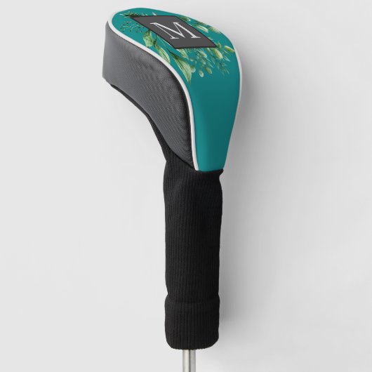 Gepersonaliseerde botanische groen Turquoise Monog Golfheadcover (Schuin)