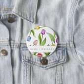 Gepersonaliseerde Botanische Kleurrijke Tulpenbloe Ronde Button 7,6 Cm (In situ)