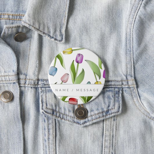 Gepersonaliseerde Botanische Kleurrijke Tulpenbloe Ronde Button 7,6 Cm (In situ)