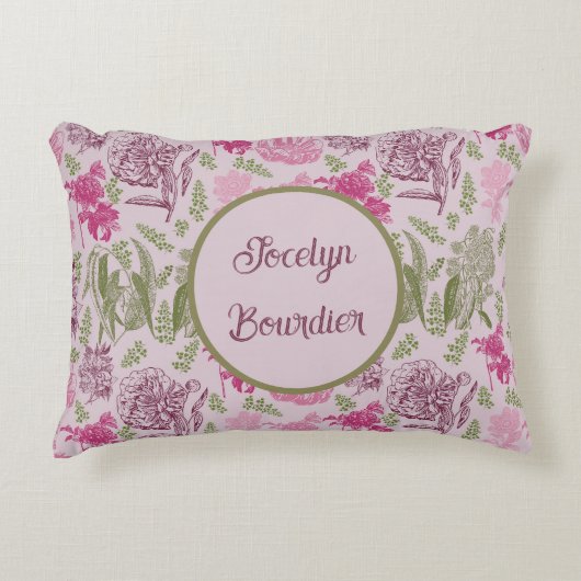 Gepersonaliseerde Botanische Roze Pioen Eucalyptus Accent Kussen (Voorkant)