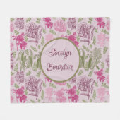 Gepersonaliseerde Botanische Roze Pioen Eucalyptus Fleece Deken (Voorkant (Horizontaal))