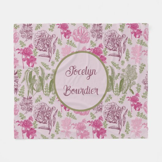 Gepersonaliseerde Botanische Roze Pioen Eucalyptus Fleece Deken (Voorkant (Horizontaal))