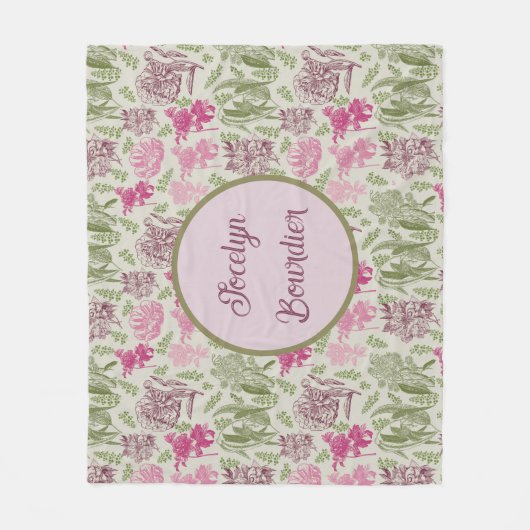 Gepersonaliseerde Botanische Salie Pioen Eucalyptu Fleece Deken (Voorkant)