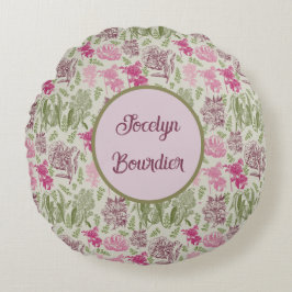 Gepersonaliseerde Botanische Salie Pioen Eucalyptu Rond Kussen
