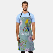 Gepersonaliseerde Botanische  Vogels Bloemen Schort (Gedragen)