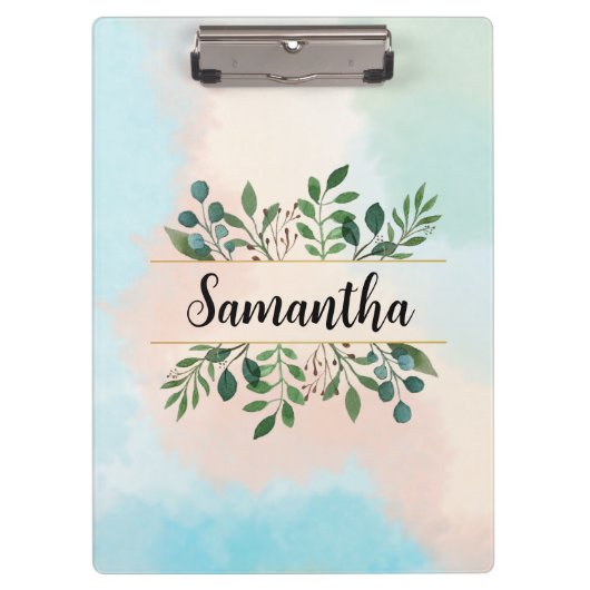 Gepersonaliseerde botanische Waterverf met naam Klembord (Voorkant)