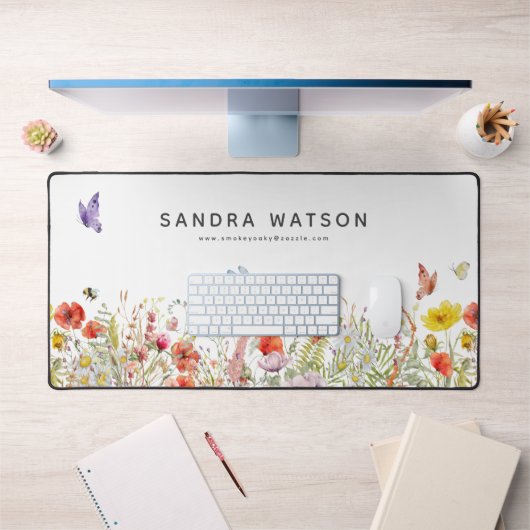 Gepersonaliseerde Botanische Waterverf Wildflower Bureaumat (Kantoor 1)