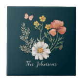 Gepersonaliseerde Botanische Wildbloem Bloem Boho Tegeltje (Voorkant)