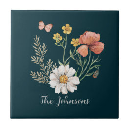 Gepersonaliseerde Botanische Wildbloem Bloem Boho Tegeltje