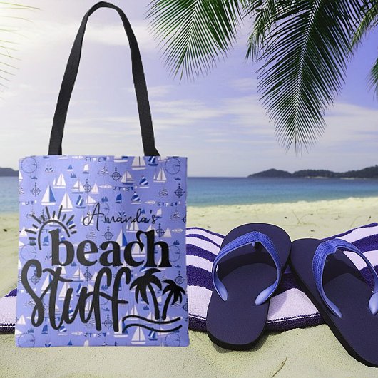 Gepersonaliseerde boten "Beach stuff" Tote Bag
