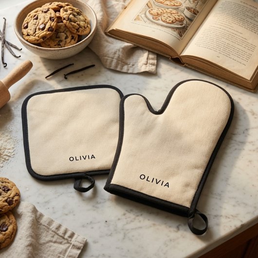 Gepersonaliseerde Botercreme Aangepaste Naam Ovenwant & Pannenlap Set