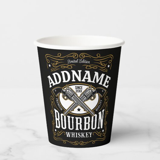 Gepersonaliseerde Bourbon  Pistolen Whiskey Label Papieren Bekers (Voorkant)