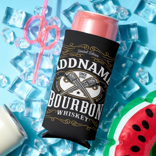 Gepersonaliseerde Bourbon  Pistolen Whiskey Label Seltzer Blikjeskoeler (Insitu Zomer)