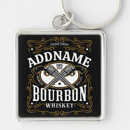 Gepersonaliseerde Bourbon  Pistolen Whiskey Label Sleutelhanger (Voorkant)