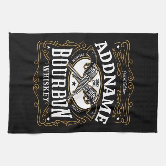 Gepersonaliseerde Bourbon Pistolen Whiskey Label Theedoek (Horizontaal)