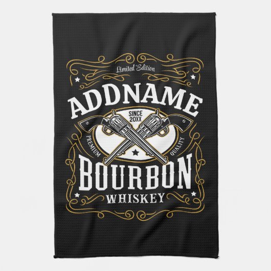 Gepersonaliseerde Bourbon  Pistolen Whiskey Label Theedoek (Verticaal)