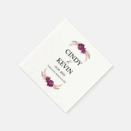 Gepersonaliseerde Bourgogne Blossom Trouwpapier Servet (Hoek)